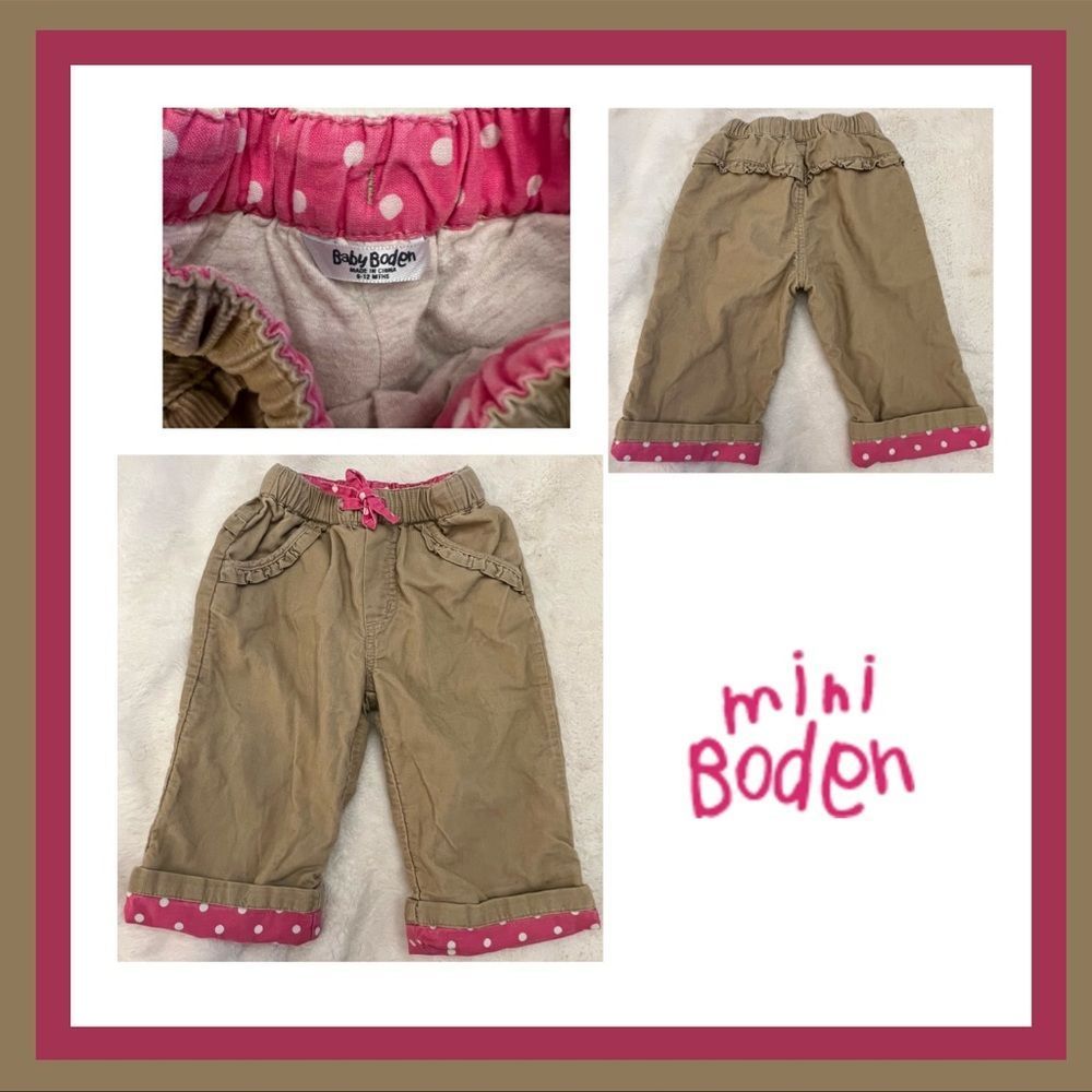 Baby Boden Tan Corduroy Fully Lined with Pink/White Polka Dot Accents Sz 6-12 mo